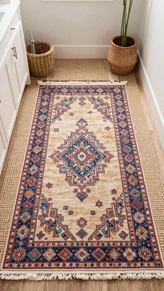12 Rental Bathroom Ideas for a Stylish No-Drill Makeover - 11. Rug Layering 1