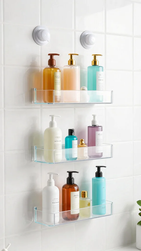12 Rental Bathroom Ideas for a Stylish No-Drill Makeover - 12. Shower Shelf Solutions 1