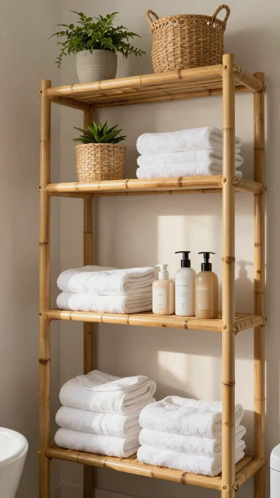 12 Renter-Friendly Bathroom Ideas With No Damage Required - 3. Bamboo Storage Solutions 1