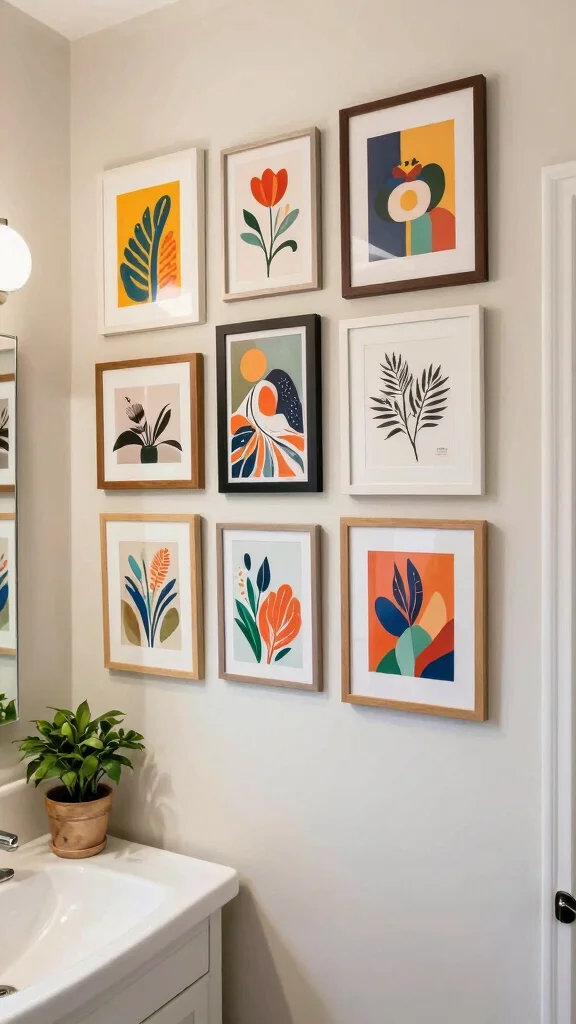 12 Renter-Friendly Bathroom Ideas With No Damage Required - 4. No-Damage Wall Art 1