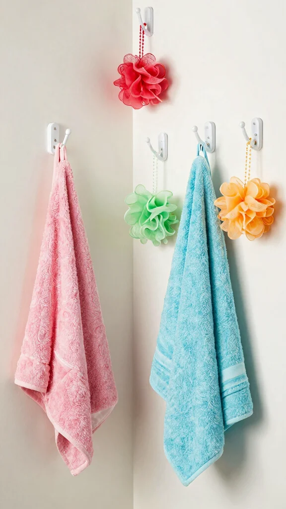 12 Renter-Friendly Bathroom Ideas With No Damage Required - 9. Removable Hooks for Towel Storage 1