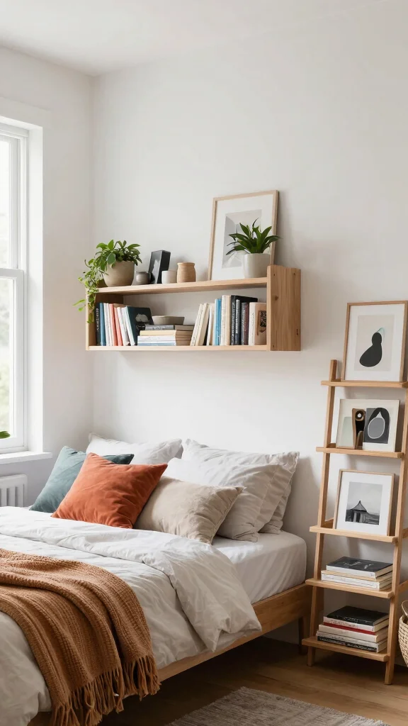 12 Renter-Friendly Bedroom Ideas With No Damage Required - 4. Creative Use of Shelving: Stylish Storage 1