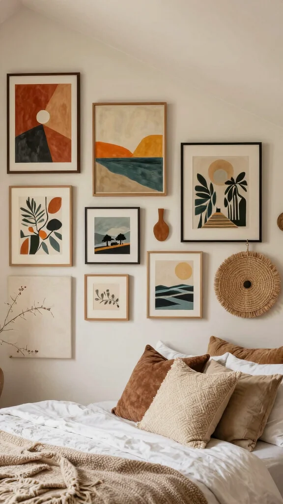 12 Slanted Ceiling Bedroom Ideas for Attic and Under-Roof Spaces - 11. Personal Touch with Artwork 1