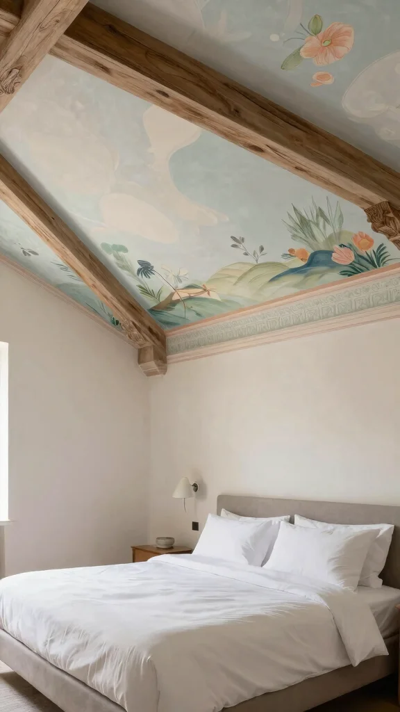 12 Slanted Ceiling Bedroom Ideas for Attic and Under-Roof Spaces - 7. Artistic Ceiling Designs 1