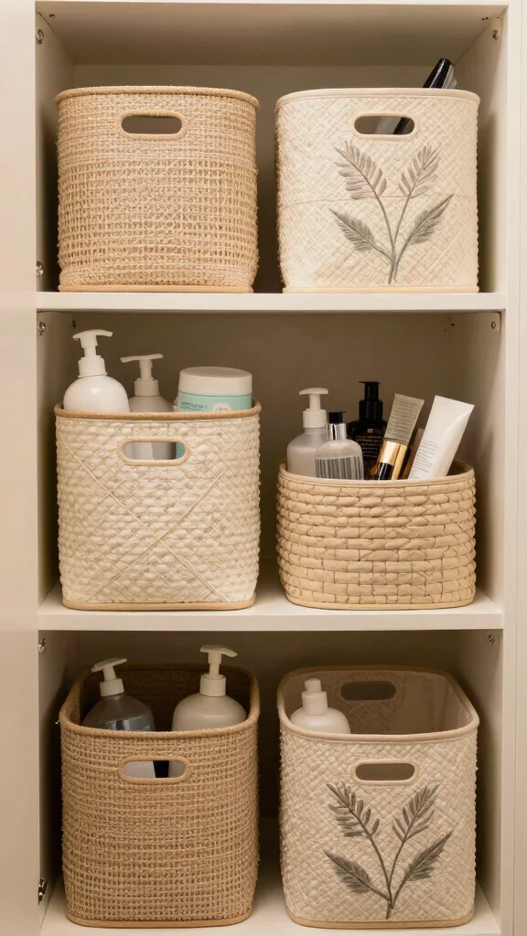 12 Very Small Bathroom Ideas That Make Every Inch Work - 11. Decorative Storage Baskets 1