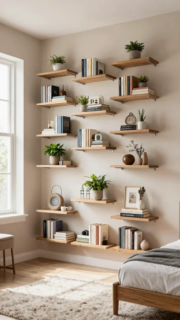 13 Bedroom Organization Ideas for a Tidy Functional Beautiful Space - 2. Vertical Wall Storage 1