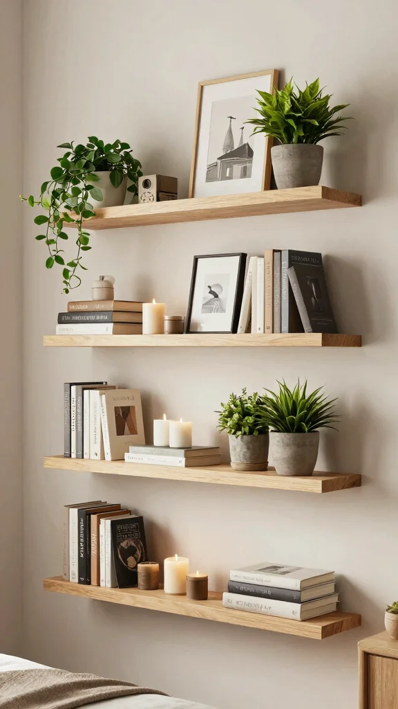 13 Budget Bedroom Ideas That Look Expensive Without the Price Tag - 12. Utilize Wall Shelves for Display and Storage 1