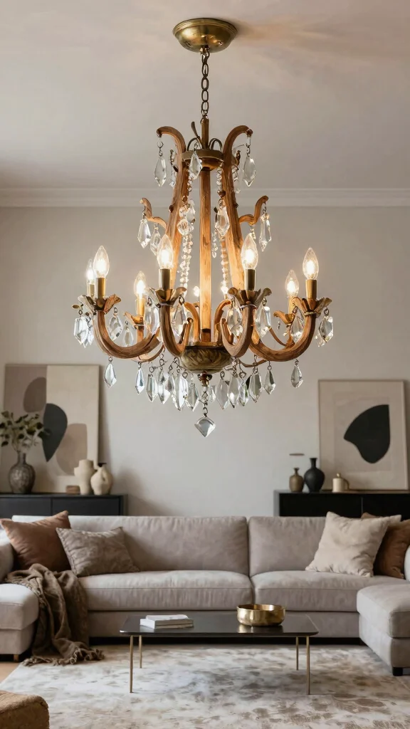 13 Living Room Ceiling Lighting Ideas for Ambient Task and Accent Layers - 5. Statement Chandelier with Recycled Materials 1