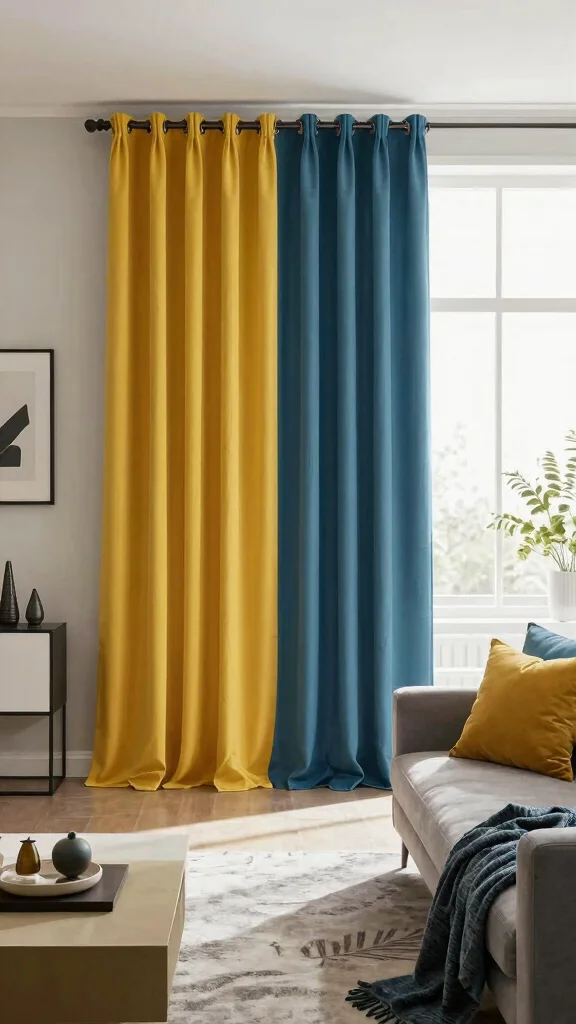 13 Living Room Curtain Ideas for Length Fabric and Every Window Style - 13. Color-Blocking Curtains for a Bold Statement 1