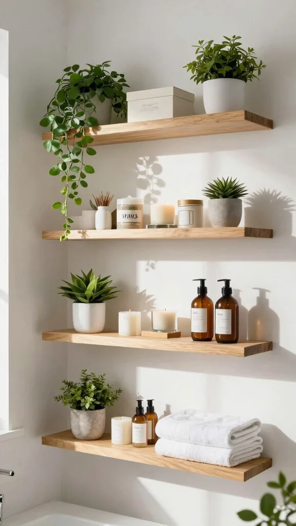 13 Small-Space Bathroom Ideas That Feel Bigger Than They Are - 3. Incorporate Wall Shelves 1