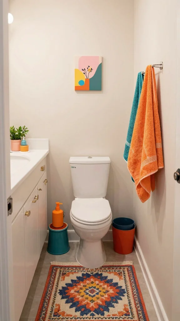 13 Small-Space Bathroom Ideas That Feel Bigger Than They Are - 9. Add Color with Accessories 1